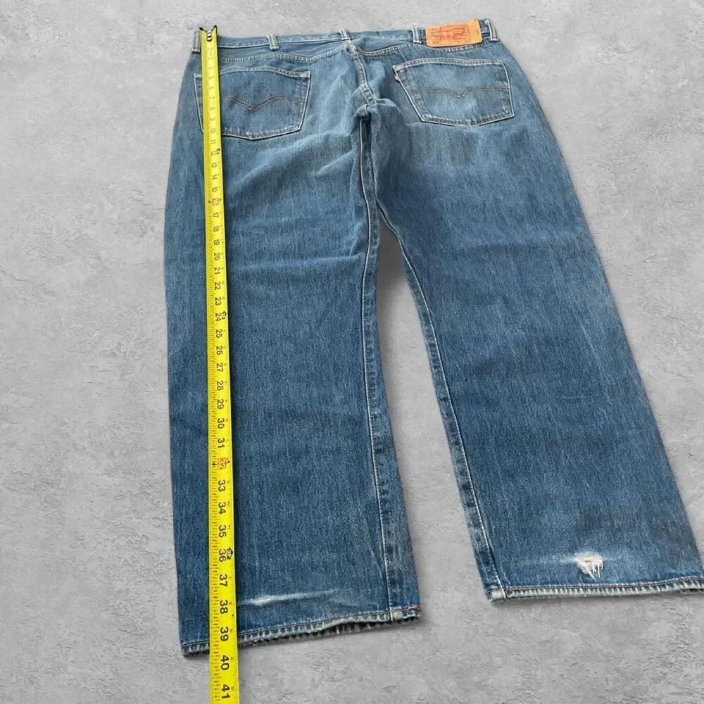 Levi's 501 Mens Straight Leg Jeans 44x30 Blue Denim Button Fly Y2K